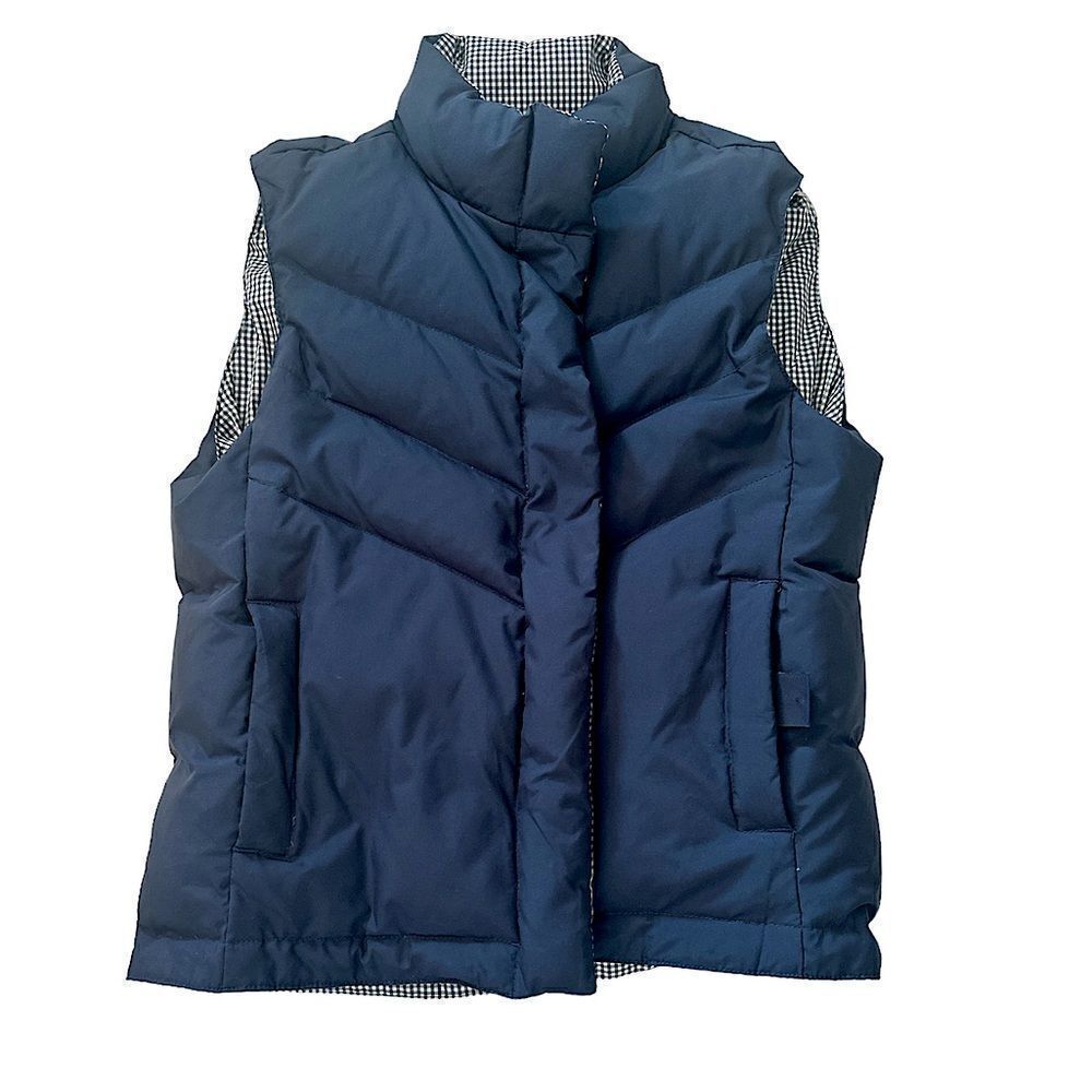 GAP Reversible Puffer Vest Navy Checkered Winter 7-8 Youth EUC Like New - Picture 3 of 9